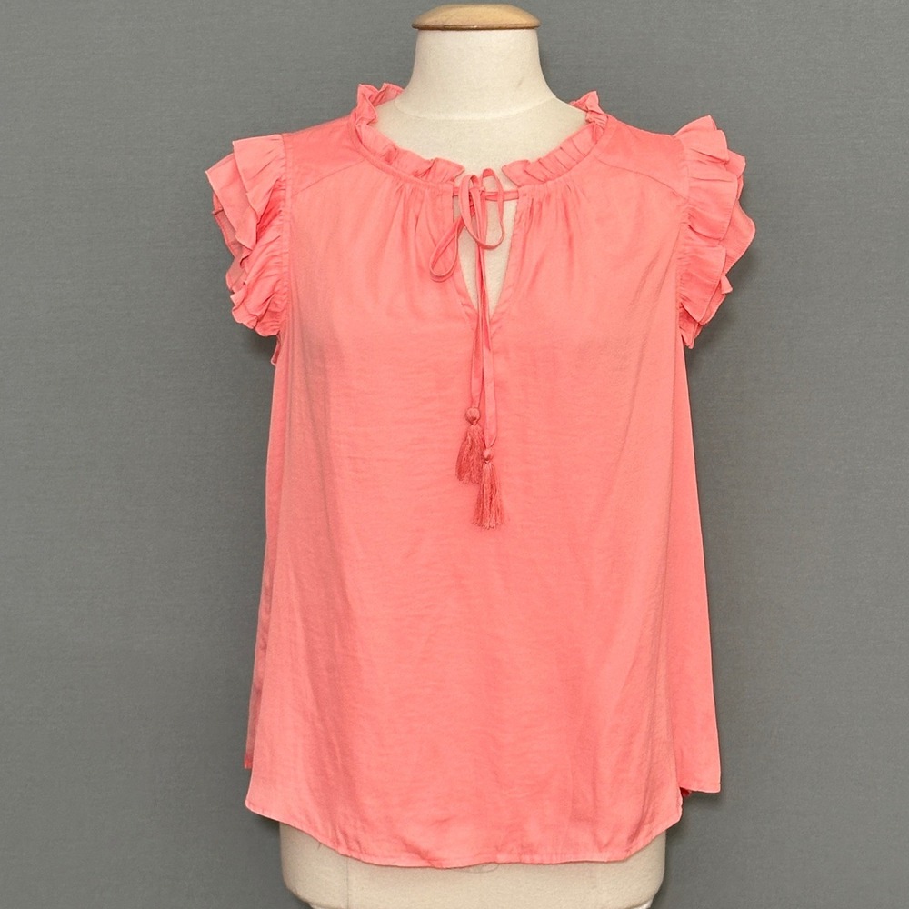 Coquette Boho Feminine Womens Top M Beachy Coral Airy Satin Romantic Pastel NWT